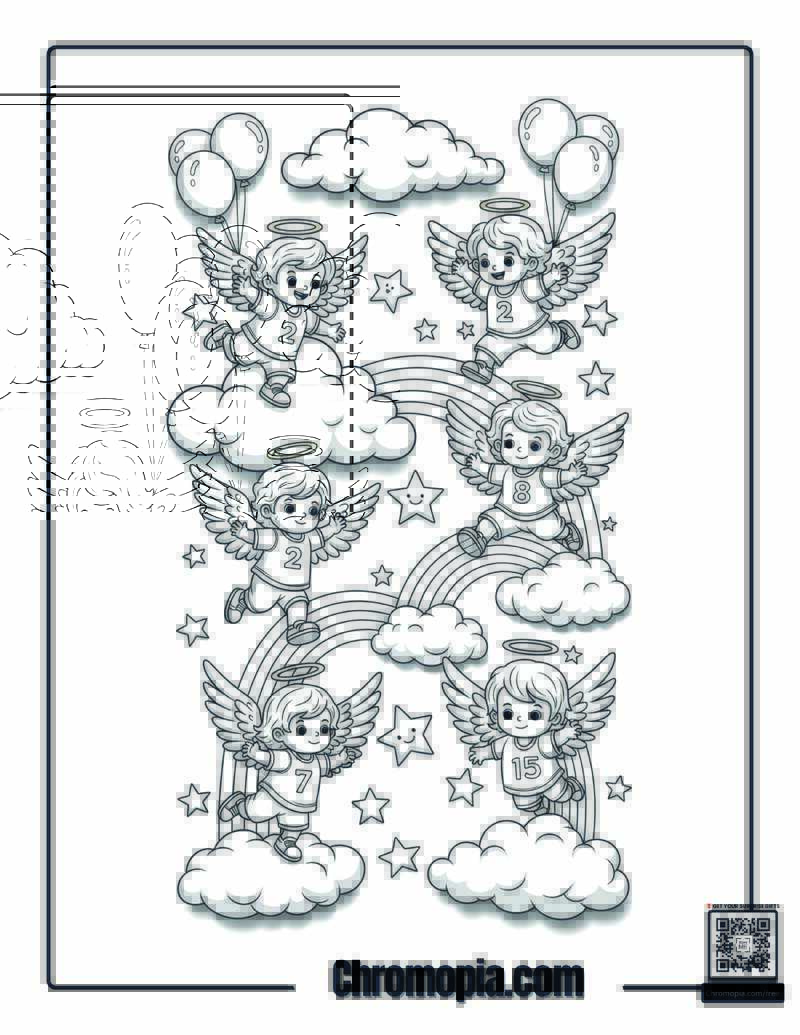 Multiple Angels Coloring Page
