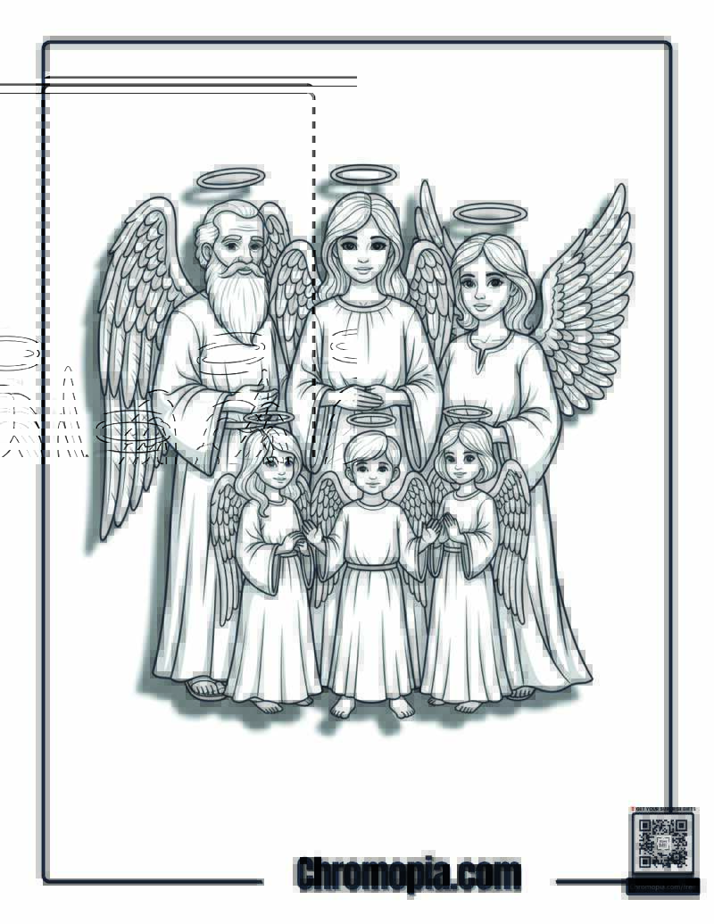 Real Multiple Angels Of Different Genders And Ages Coloring Page