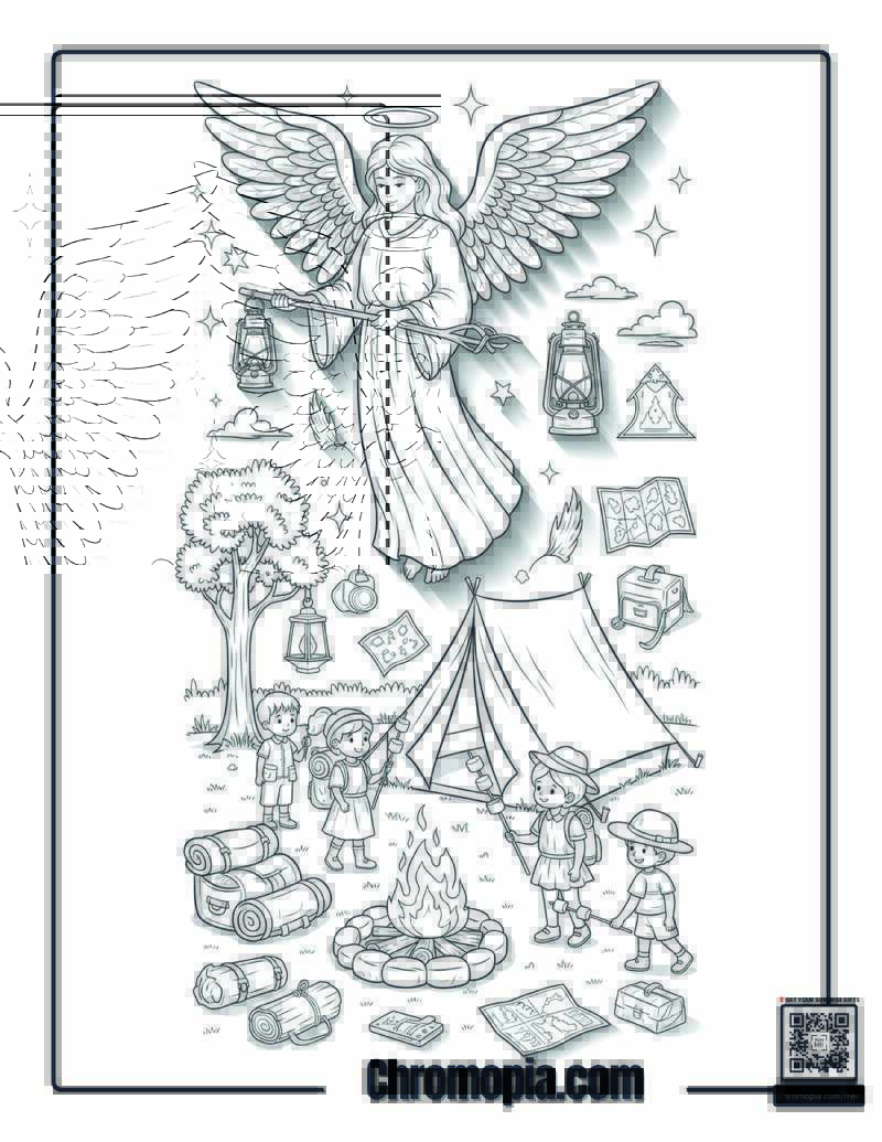 Angel Backyard Camping Adventure Party Coloring Sheet