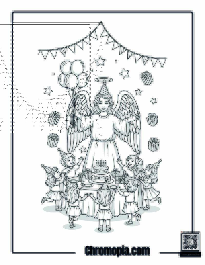 Angel Birthday Party Entertainment Spectacular Coloring Page