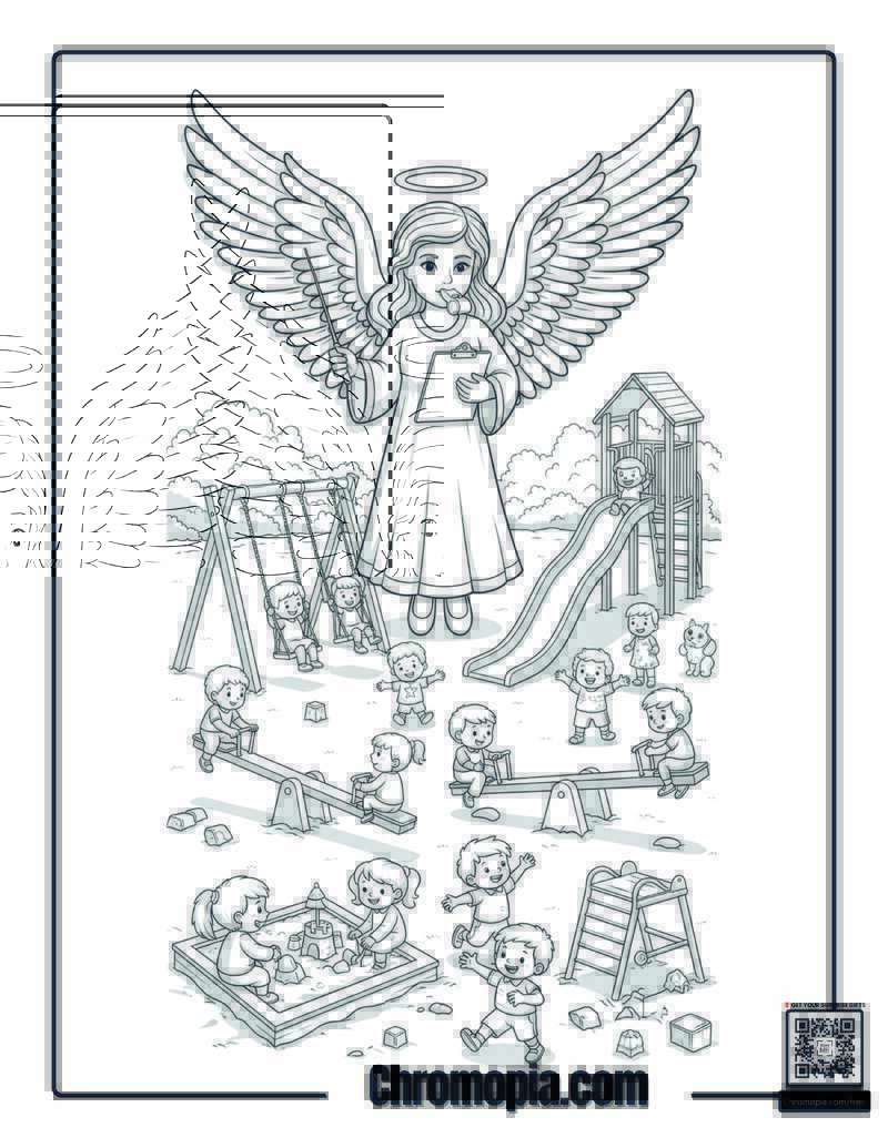 Angel Playground Supervisor Fun Adventures Coloring Sheet