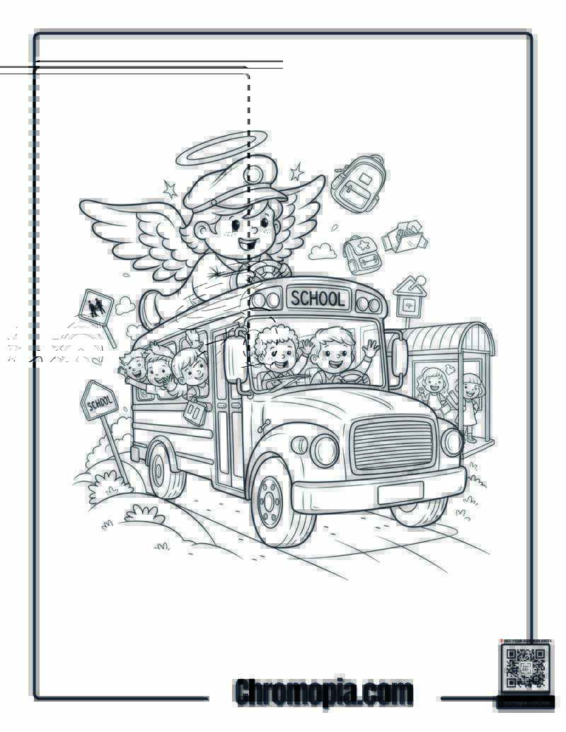 Angel School Bus Driver Cartoon Coloring Page