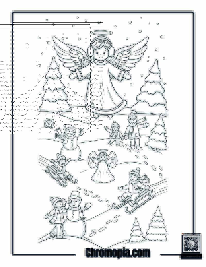 Angel Snow Day Outdoor Winter Coloring Sheet