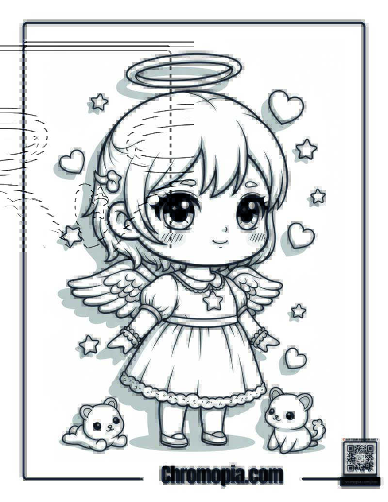 Chibi Style Angel Cute Character Coloring Page