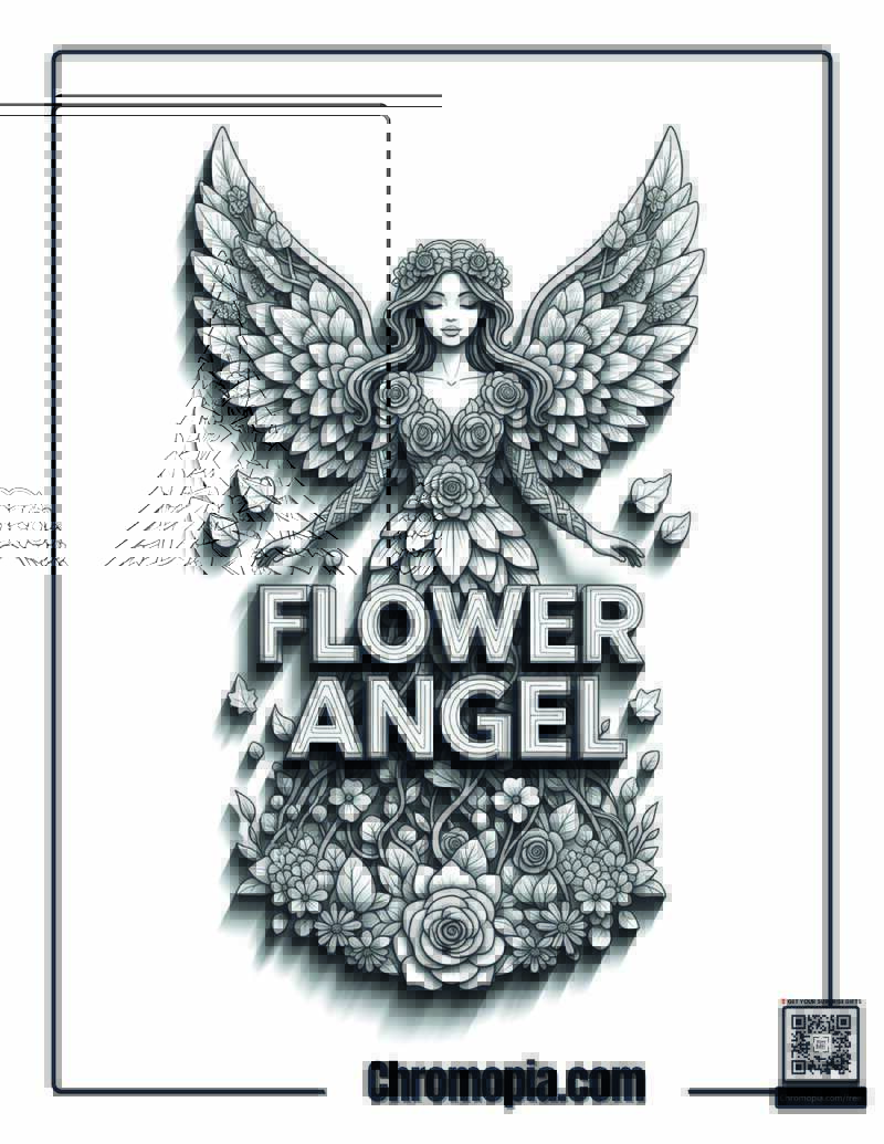 Floral Art Angel Blooming Garden Coloring Sheet