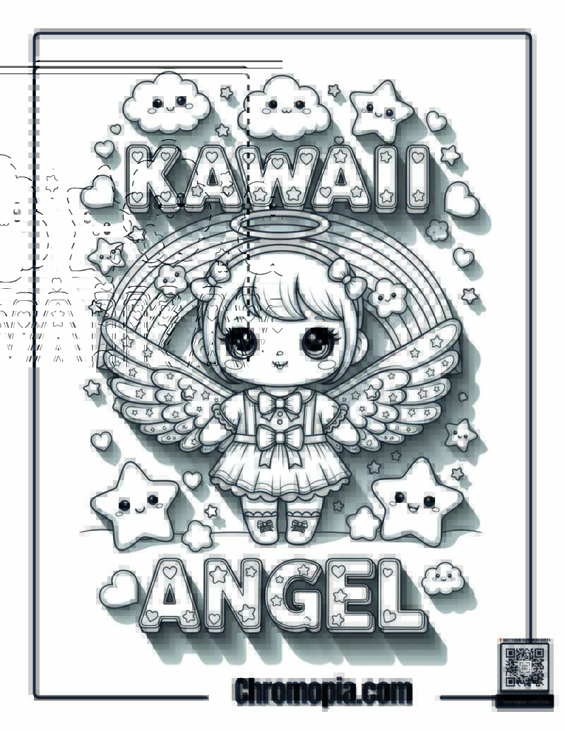 Kawaii Style Angel Japanese Adorable Coloring Sheet
