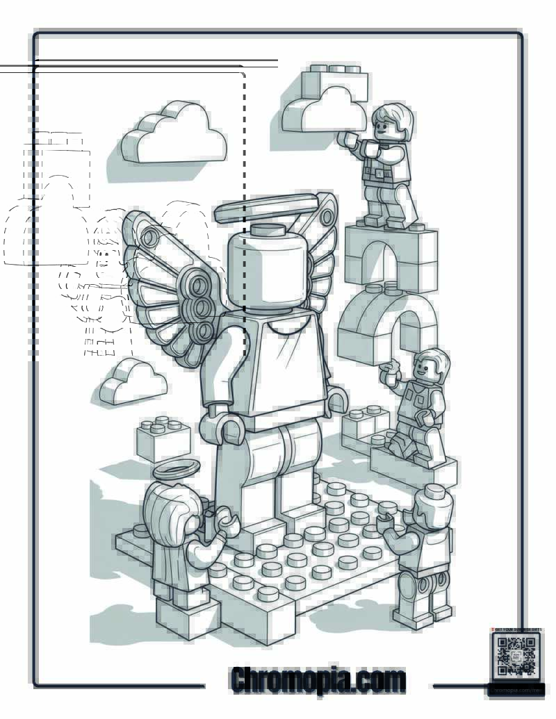 Lego Style Angel Block Construction Coloring Page