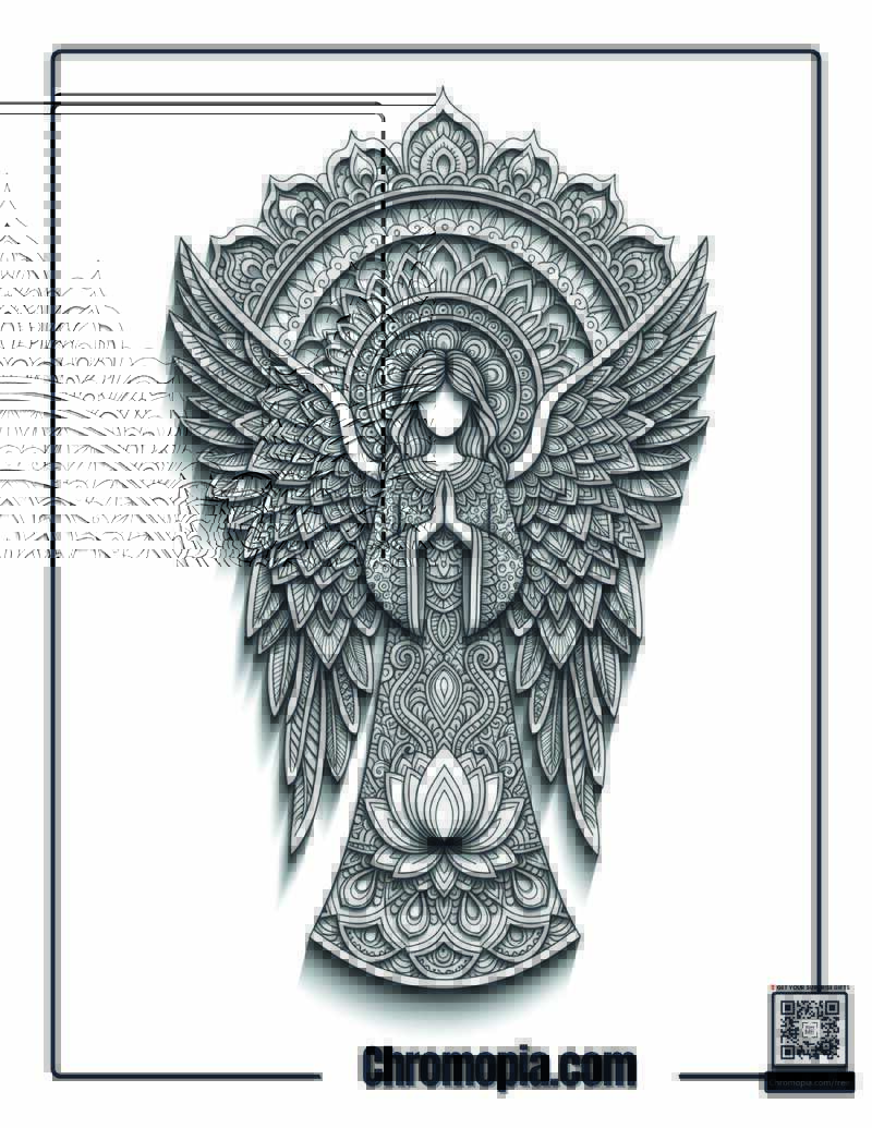 Mandala Art Angel Symmetrical Design Coloring Page