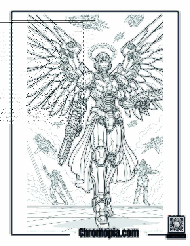 Mechanical Mecha Style Angel Robot Coloring Page