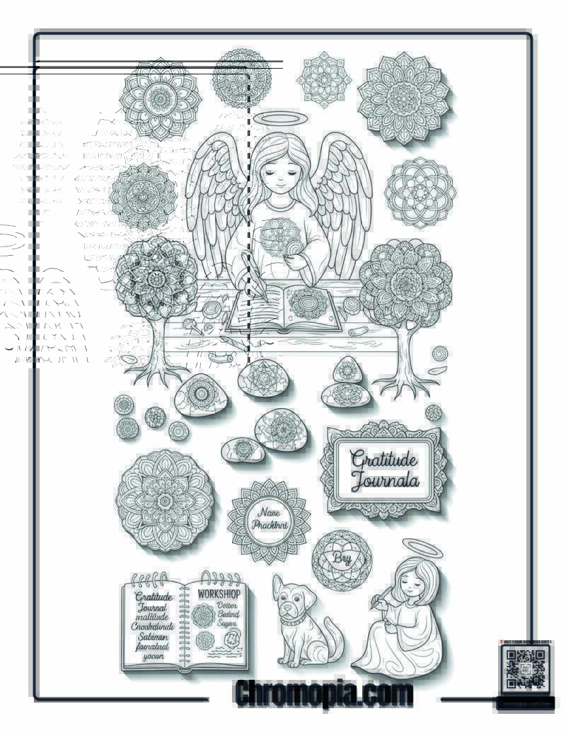 Angel Gratitude Journal Mandala Workshop Coloring Page