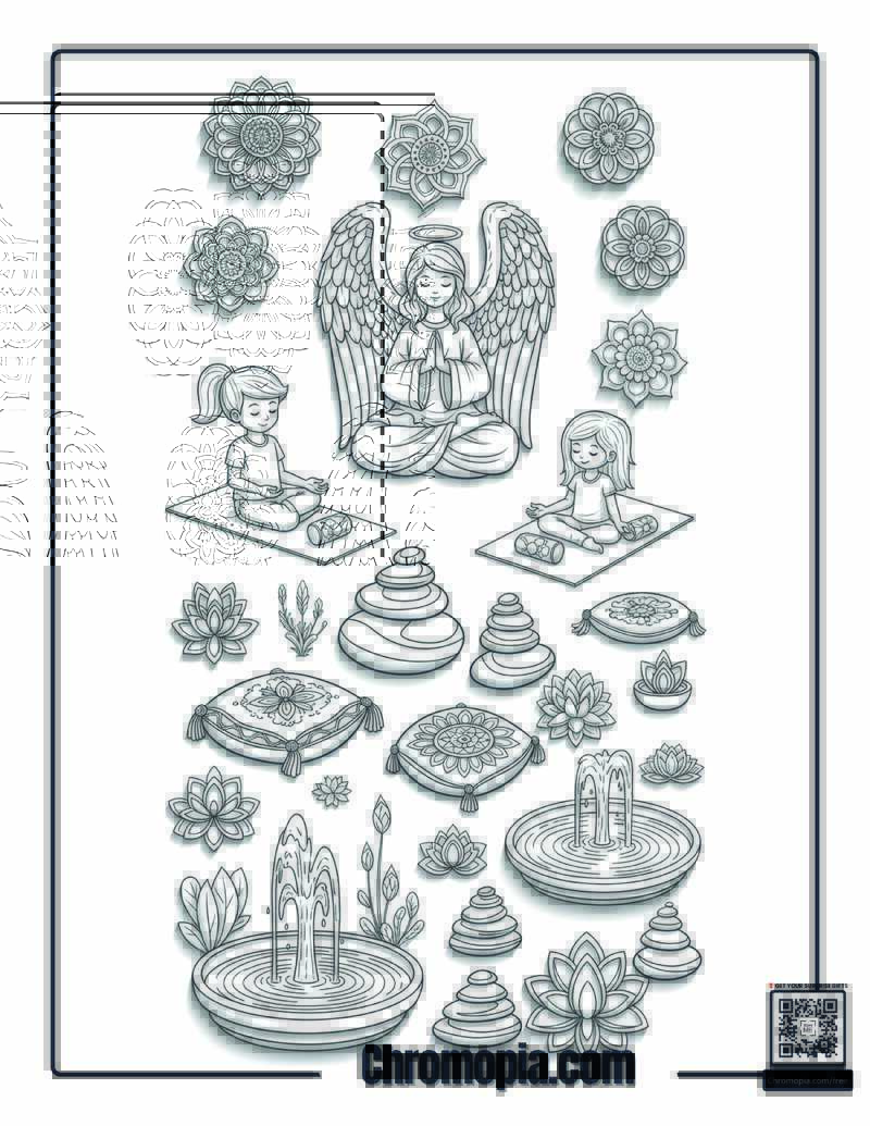 Angel Meditation Garden Mandala Therapy Coloring Page