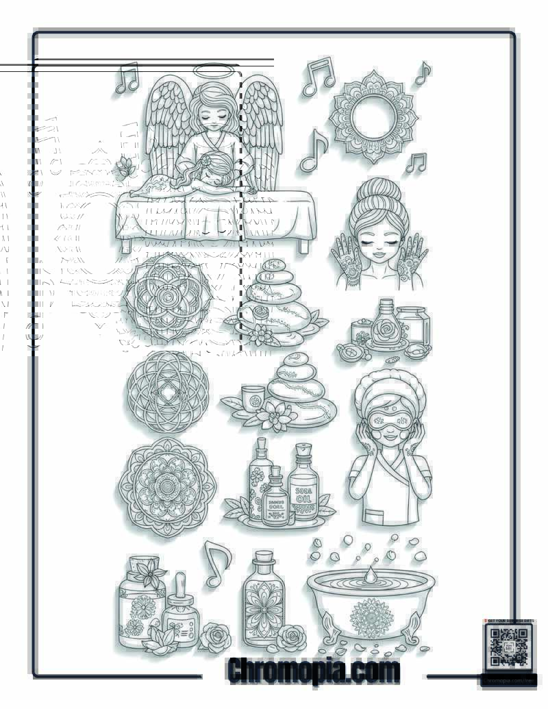 Angel Spa Day Floral Relaxation Coloring Page