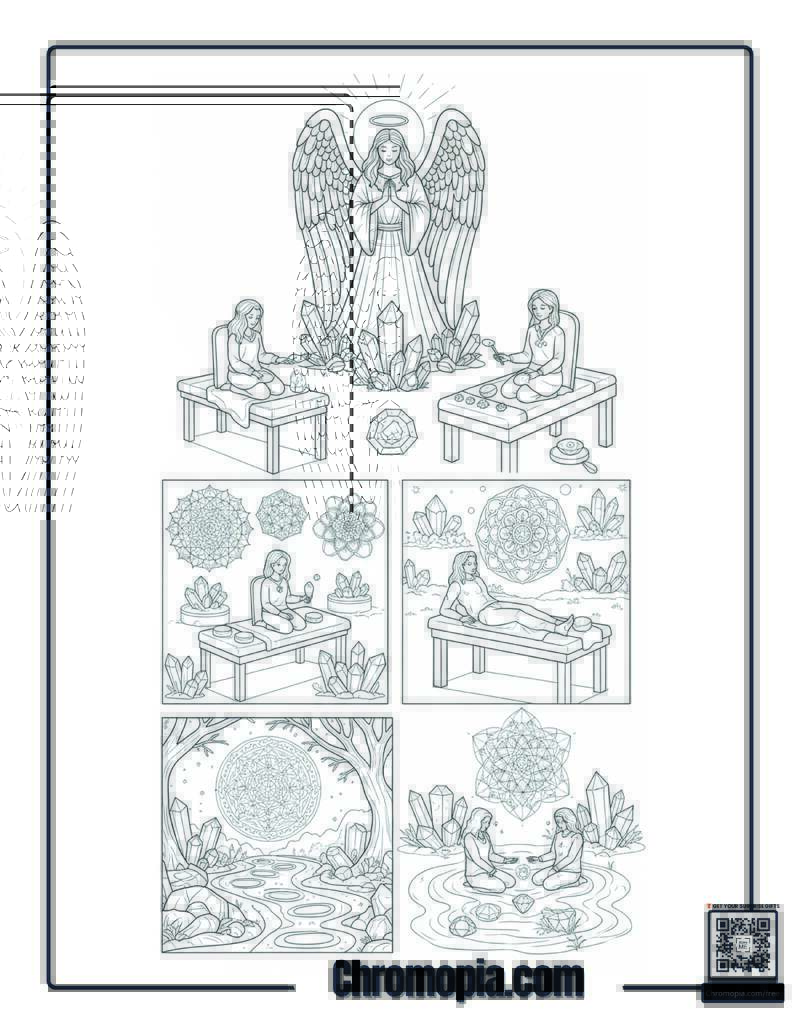 Healing Angel Crystal Therapy Session Coloring Sheet