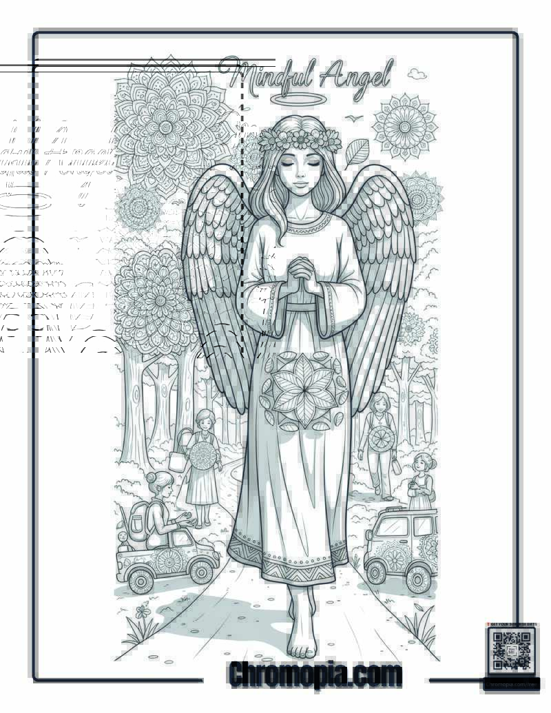Mindful Angel Nature Walk Therapy Coloring Sheet