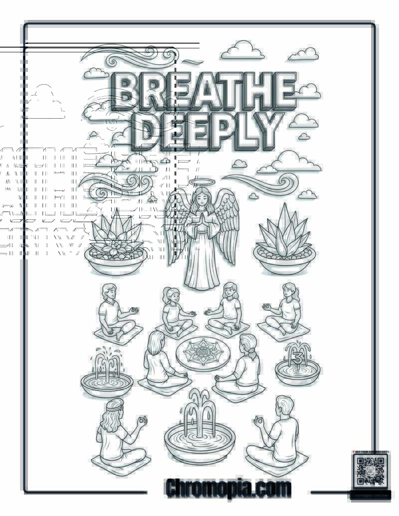 Therapeutic Angel Breathing Exercise Garden Coloring Sheet