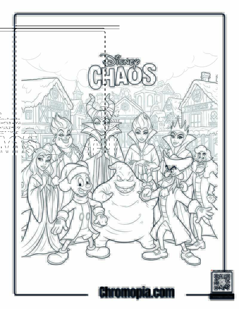 Disney Villains Christmas Chaos Coloring Page