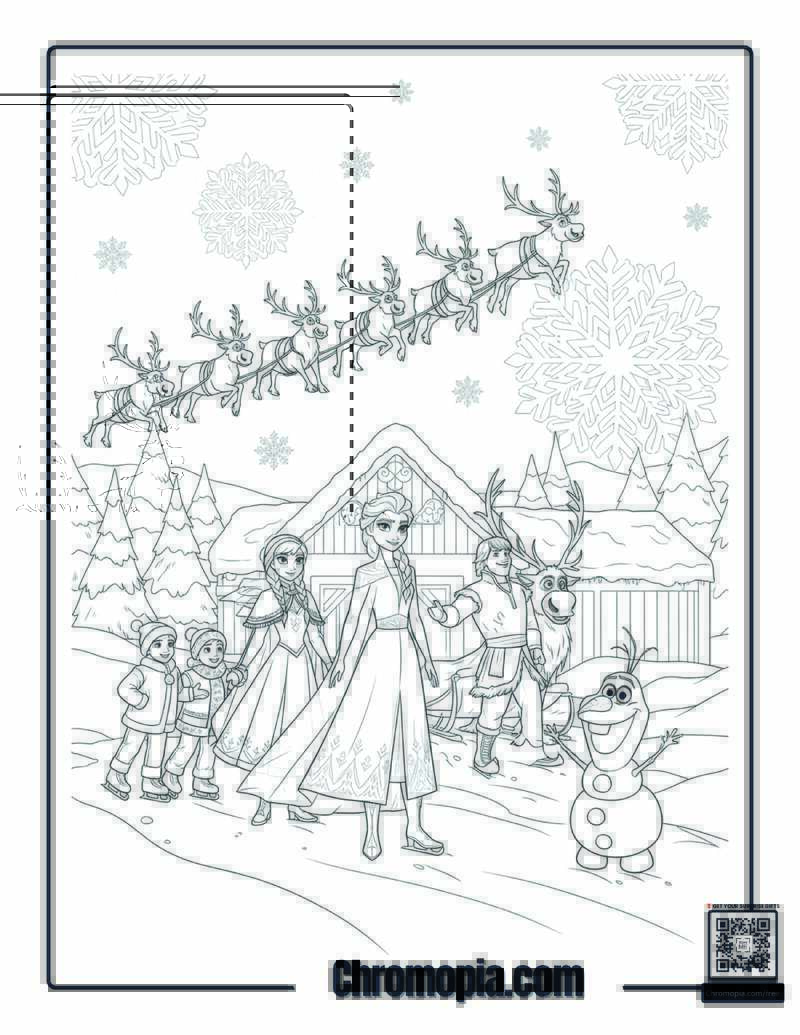 Frozen Christmas Festival Scene Coloring Page