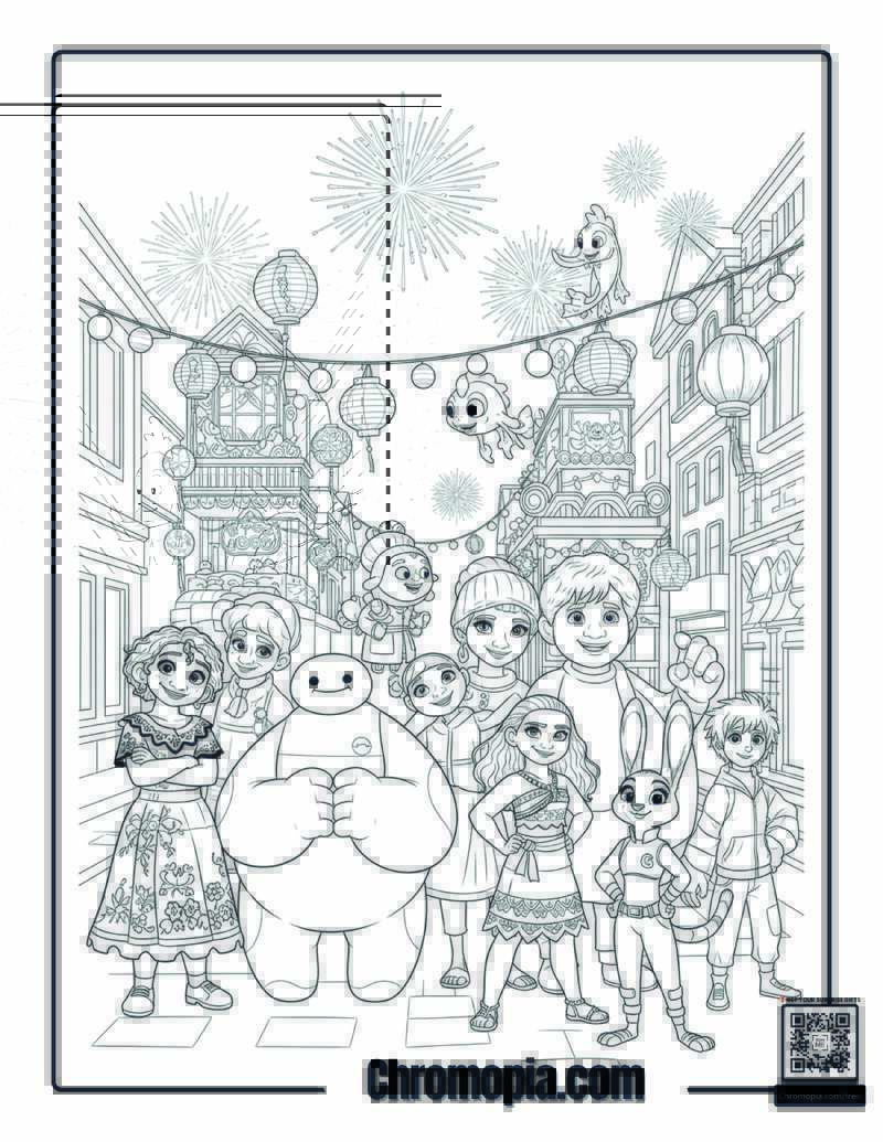 Modern Disney Holiday Festival Coloring Page