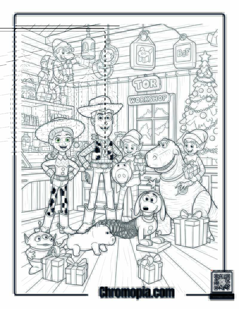 Toy Story Christmas Workshop Coloring Page