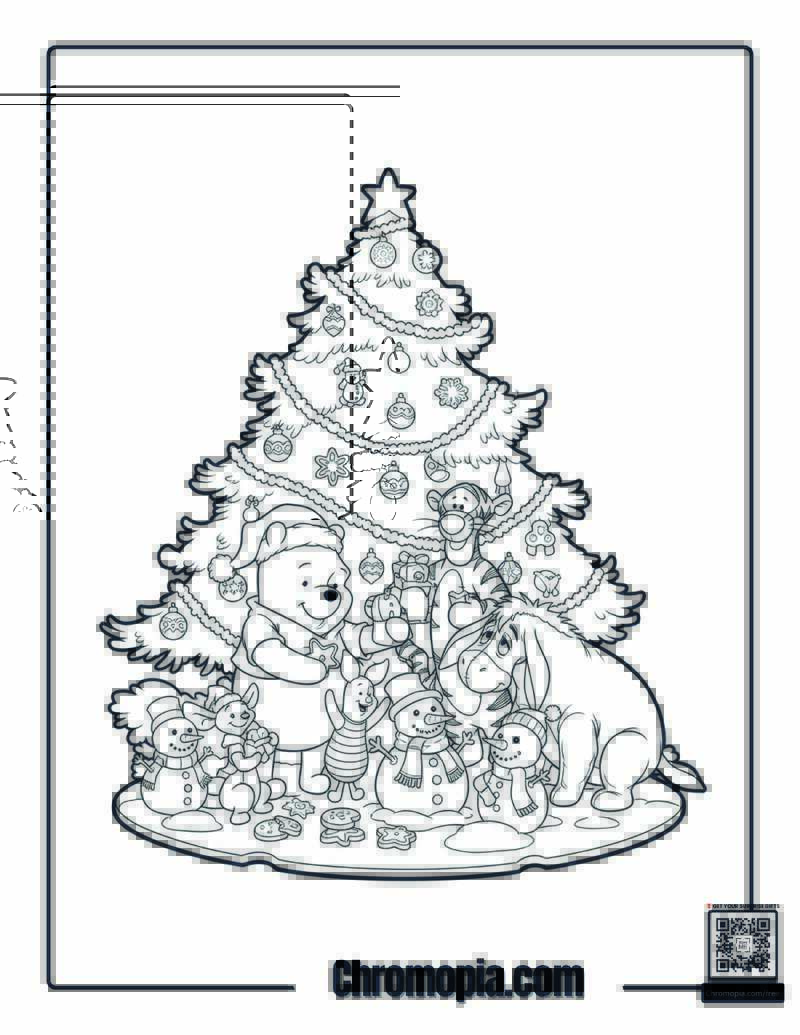 Winnie The Pooh Christmas Gathering Coloring Page