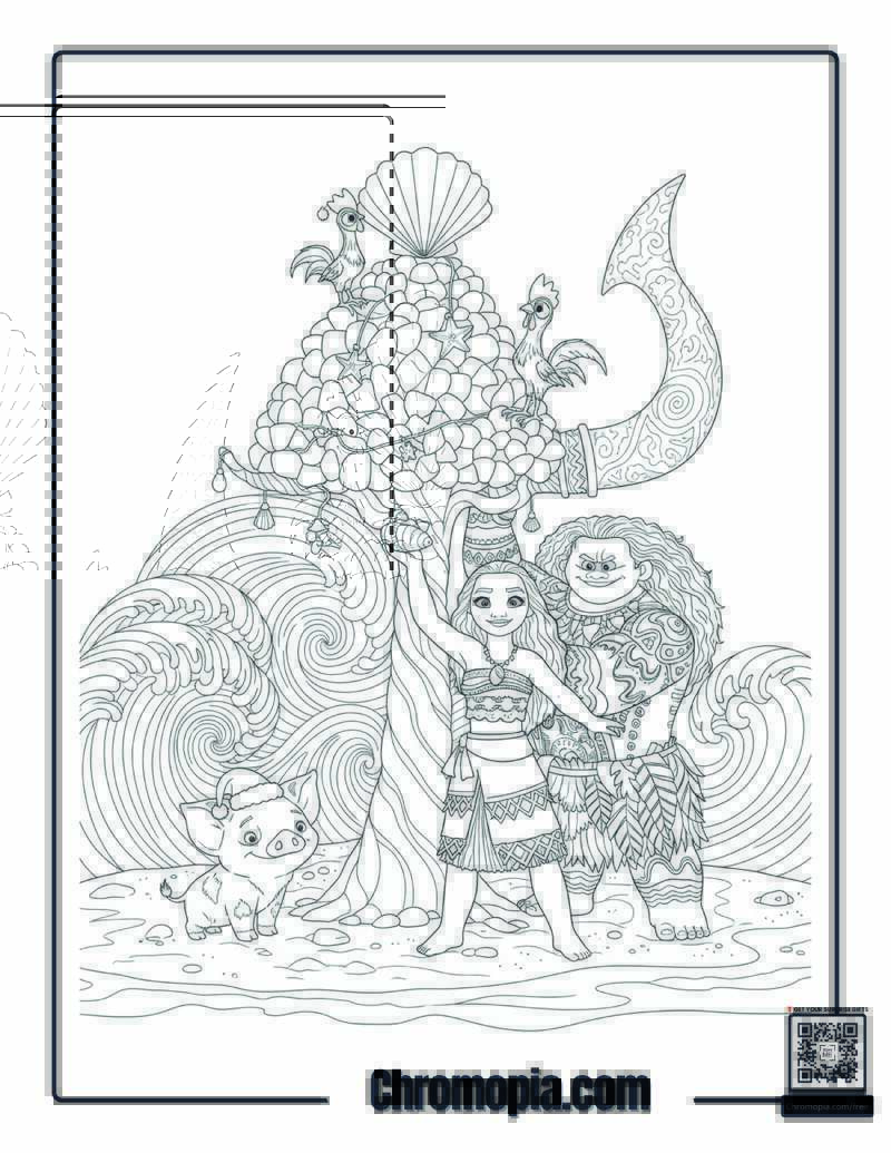 Moana Ocean Christmas Adventure Coloring Page