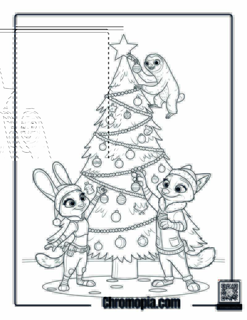 Zootopia Holiday Celebration Coloring Page