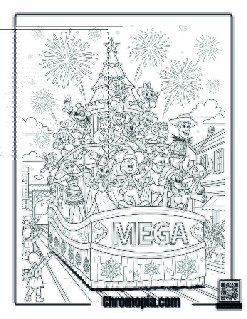 Disney Christmas Mega Parade Coloring Page