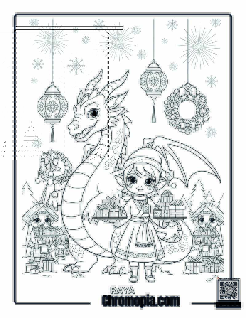Raya Holiday Dragon Festival Coloring Page