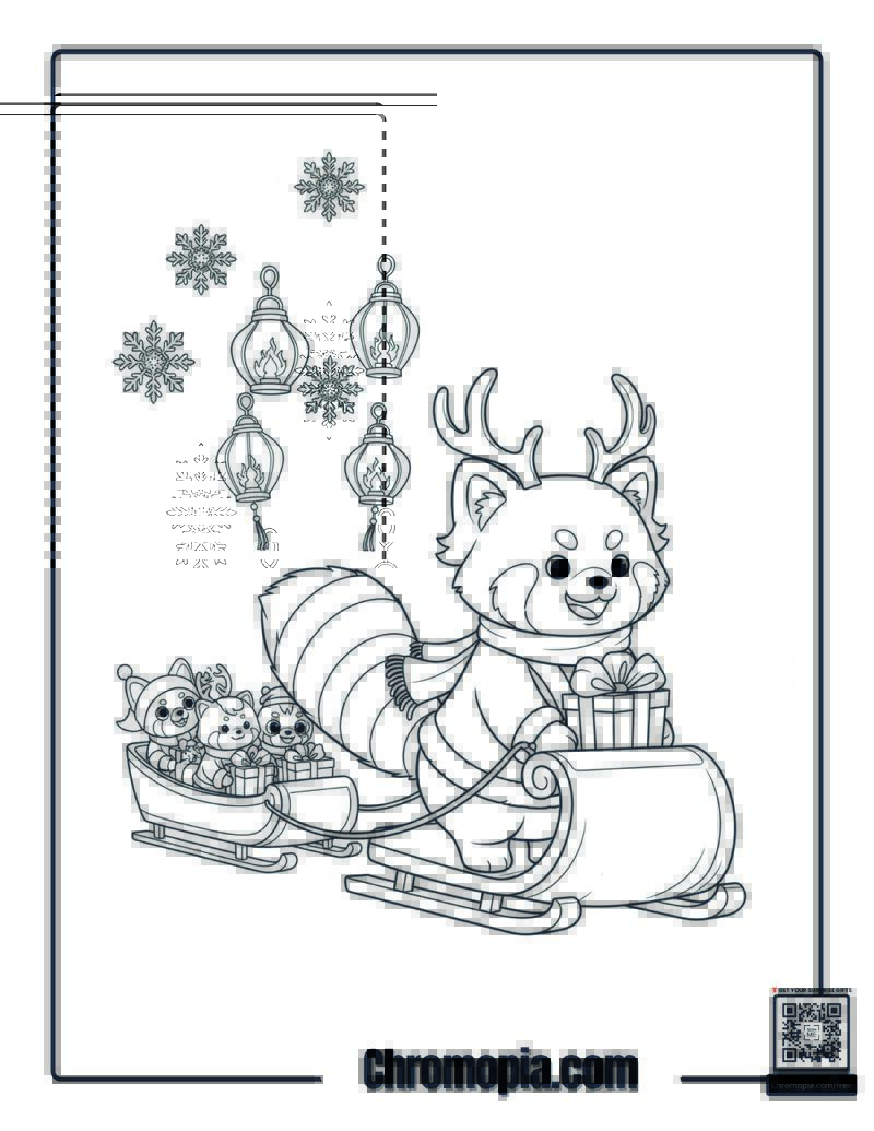 Turning Red Holiday Panda Parade Coloring Sheet