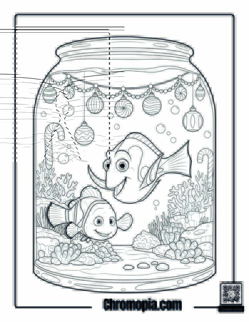 Dory And Nemo Ornament Tank Coloring Page