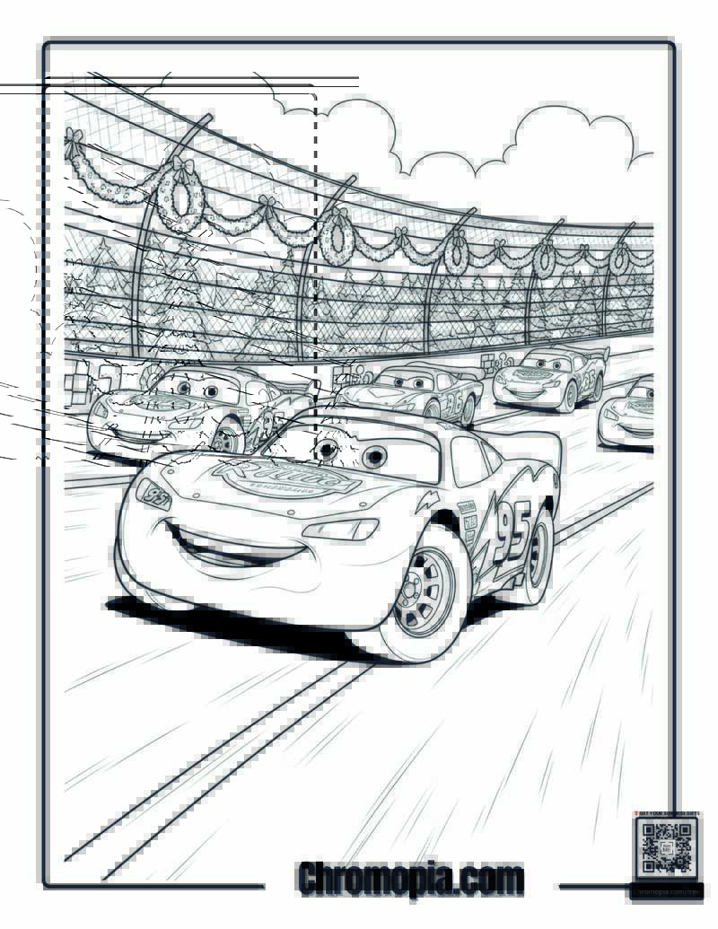 Lightning McQueen Holiday Race Coloring Page