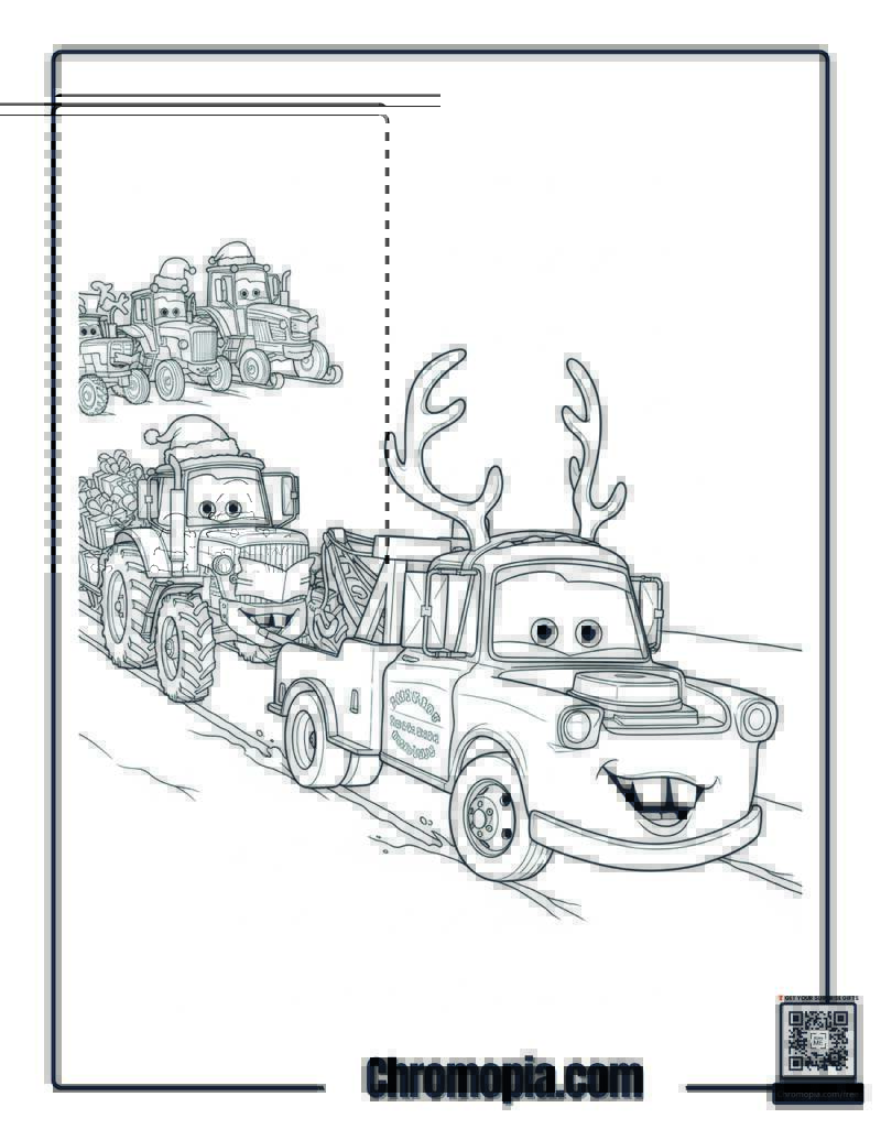 Mater Reindeer Tow Truck Coloring Page