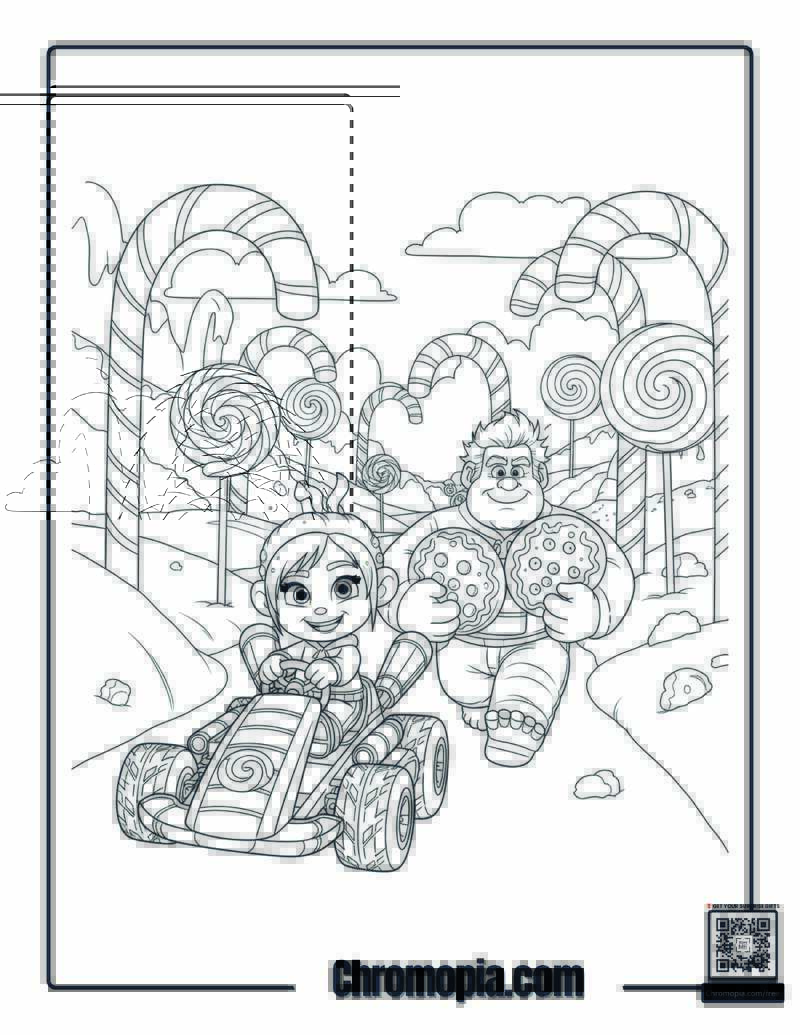 Vanellope And Ralph Candy Cane Race Coloring Page