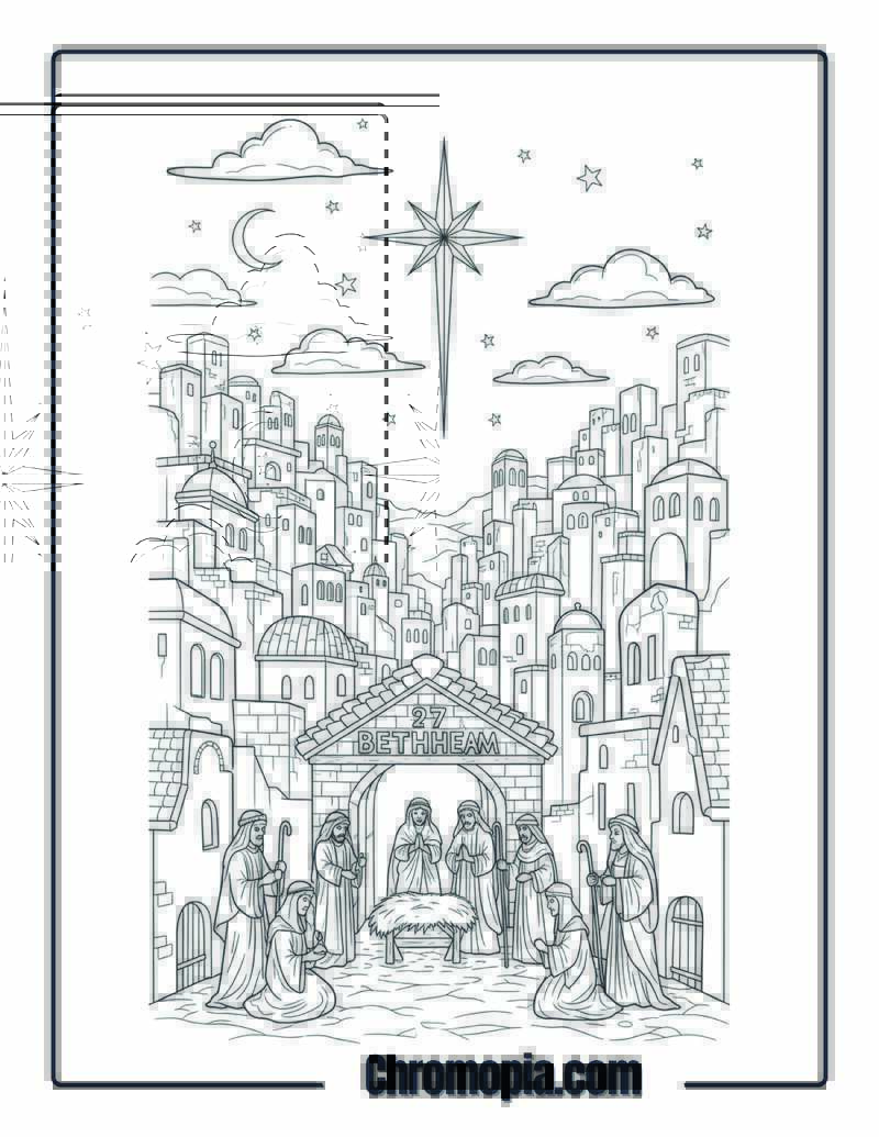 City of Bethlehem at Night coloring sheet