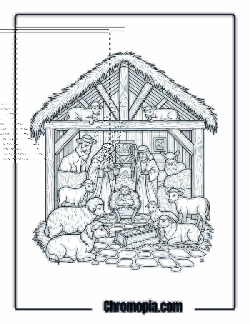 Stable Interior with Animals coloring page