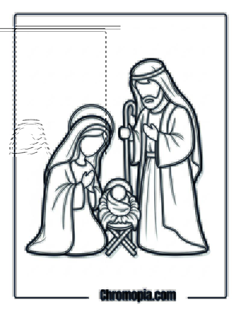 Minimalist Line Art Nativity Pose coloring page