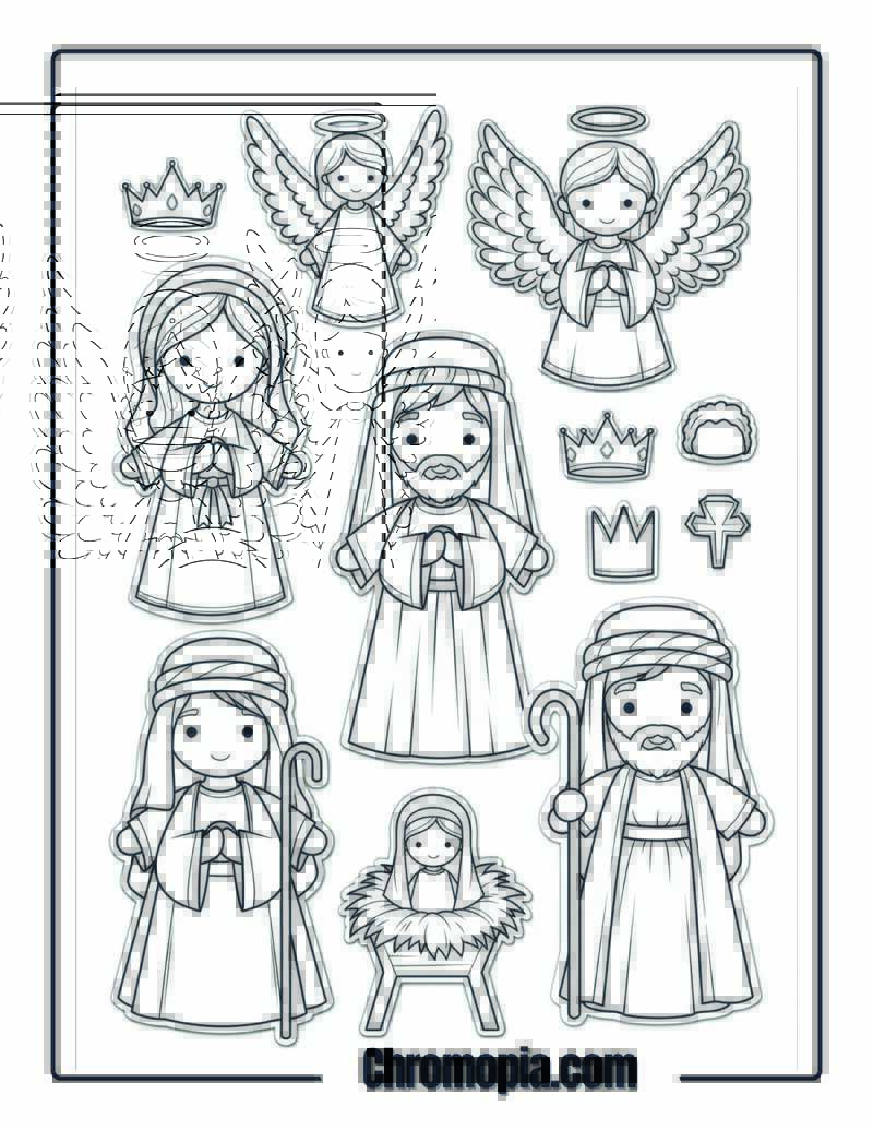 Paper Doll Style Nativity Characters coloring page