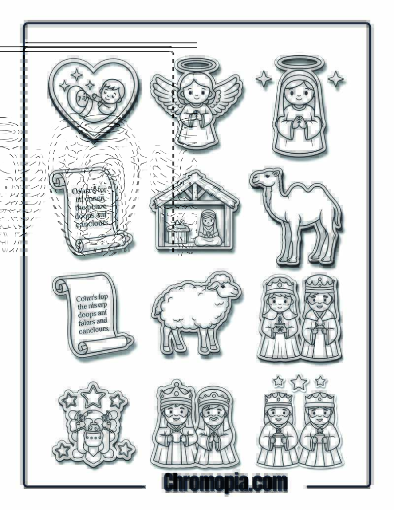 Sticker Sheet Nativity Icons coloring page