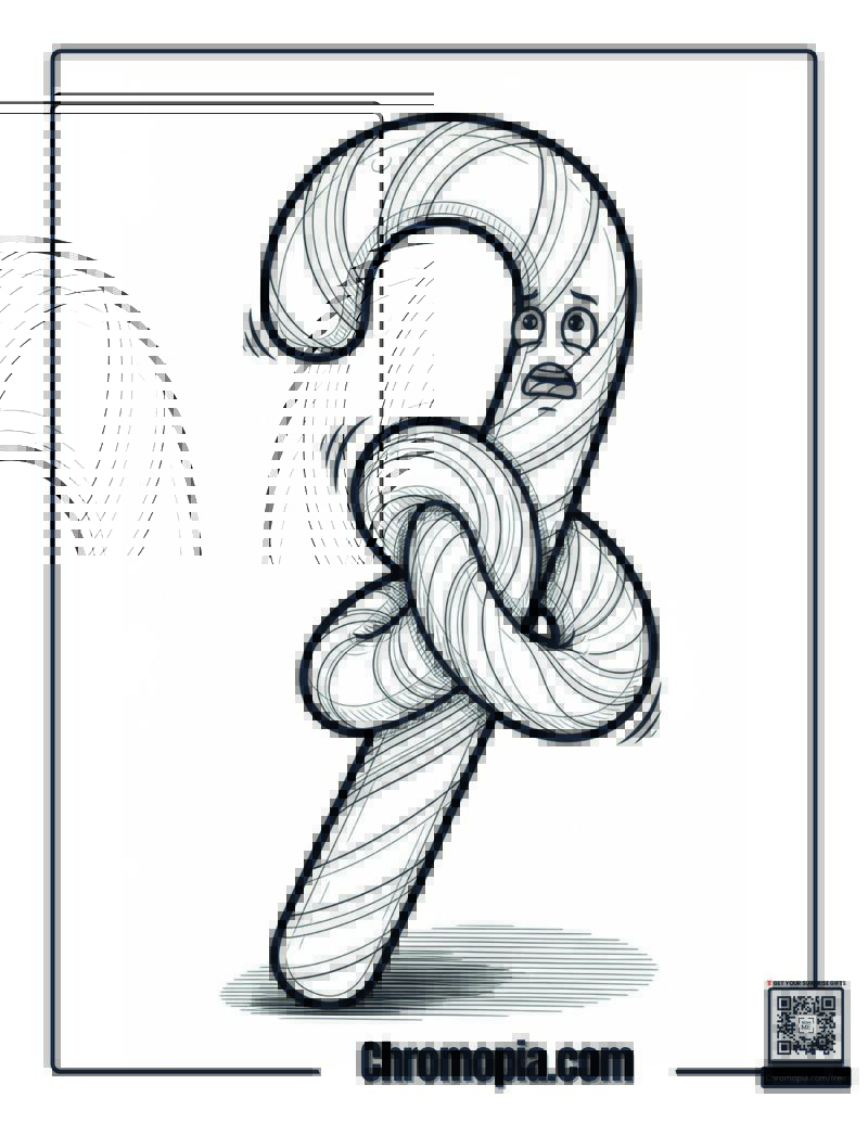 Candy Cane Bending Itself Into Pretzel Coloring Sheet