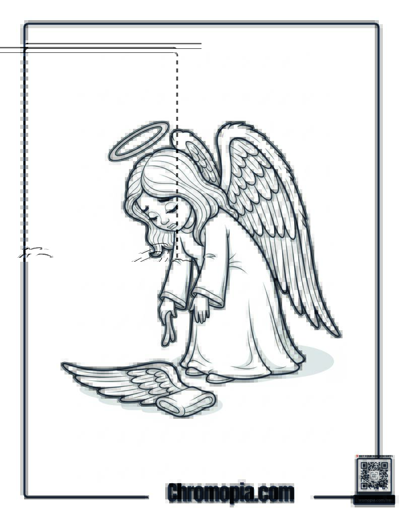 Christmas Angel Dropping Her Wings Coloring Page
