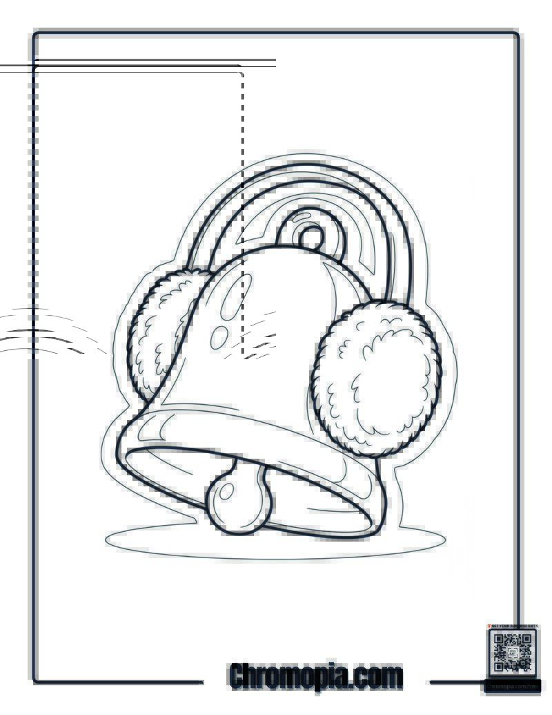 Christmas Bell Wearing Earmuffs Coloring Sheet