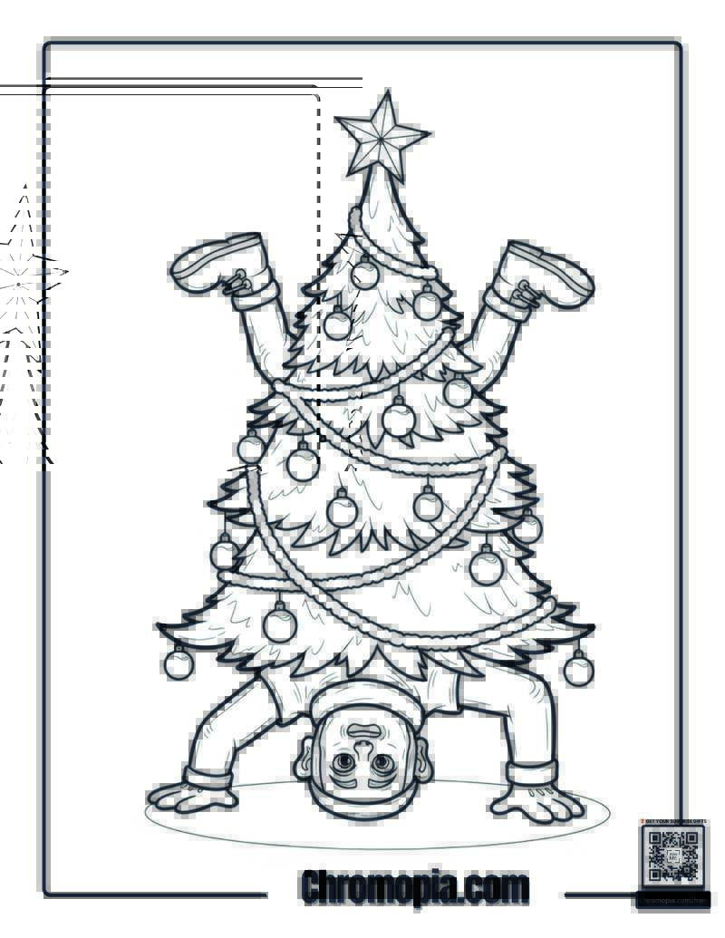 Christmas Tree Doing Headstand Coloring Page