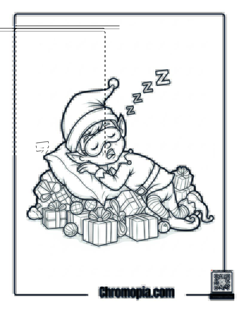 Elf Sleeping In Toy Factory Coloring Sheet