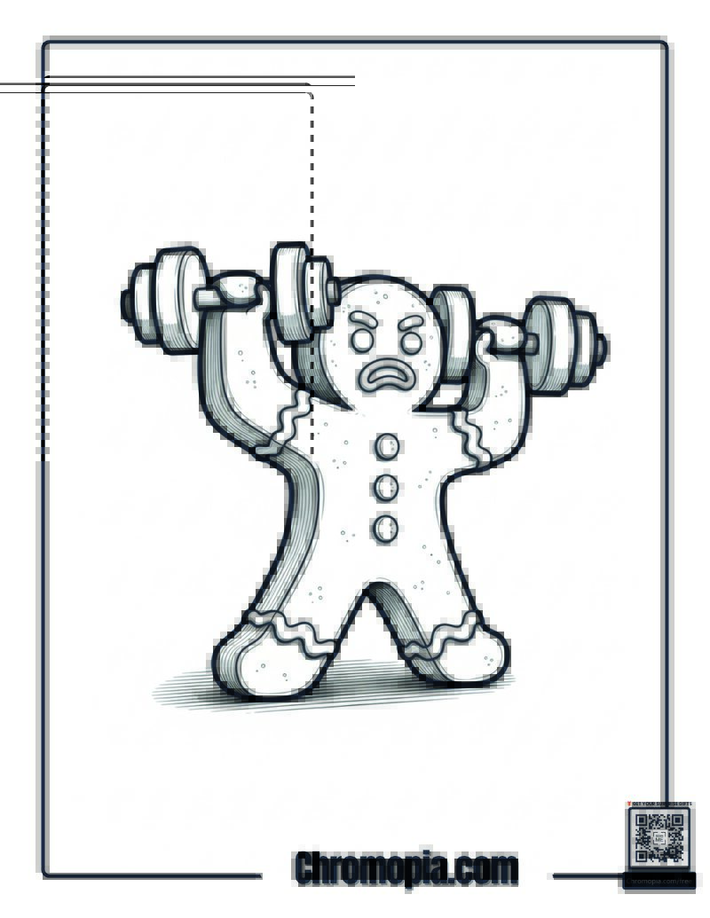 Gingerbread Man Lifting Tiny Weights Coloring Page
