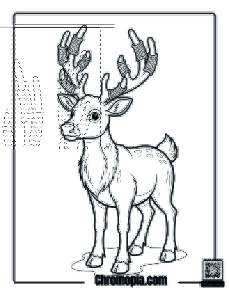 Reindeer Wearing Antler Warmers Coloring Sheet