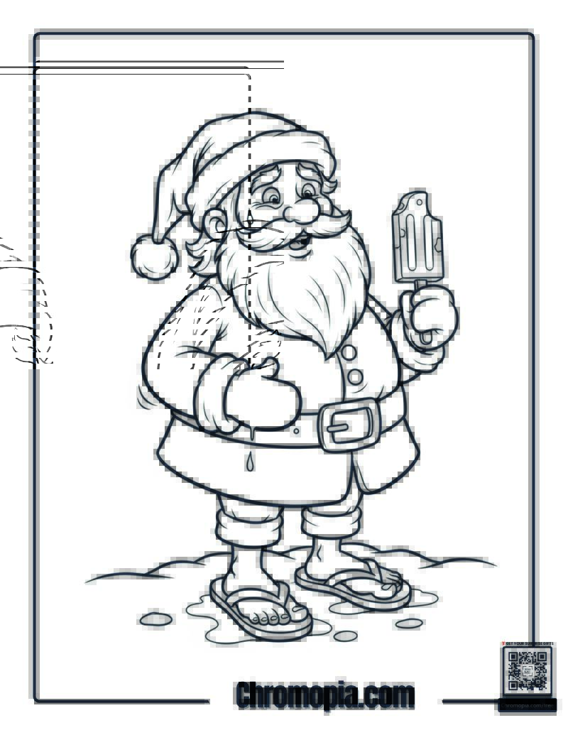 Santa Wearing Flip Flops In Snow Coloring Page