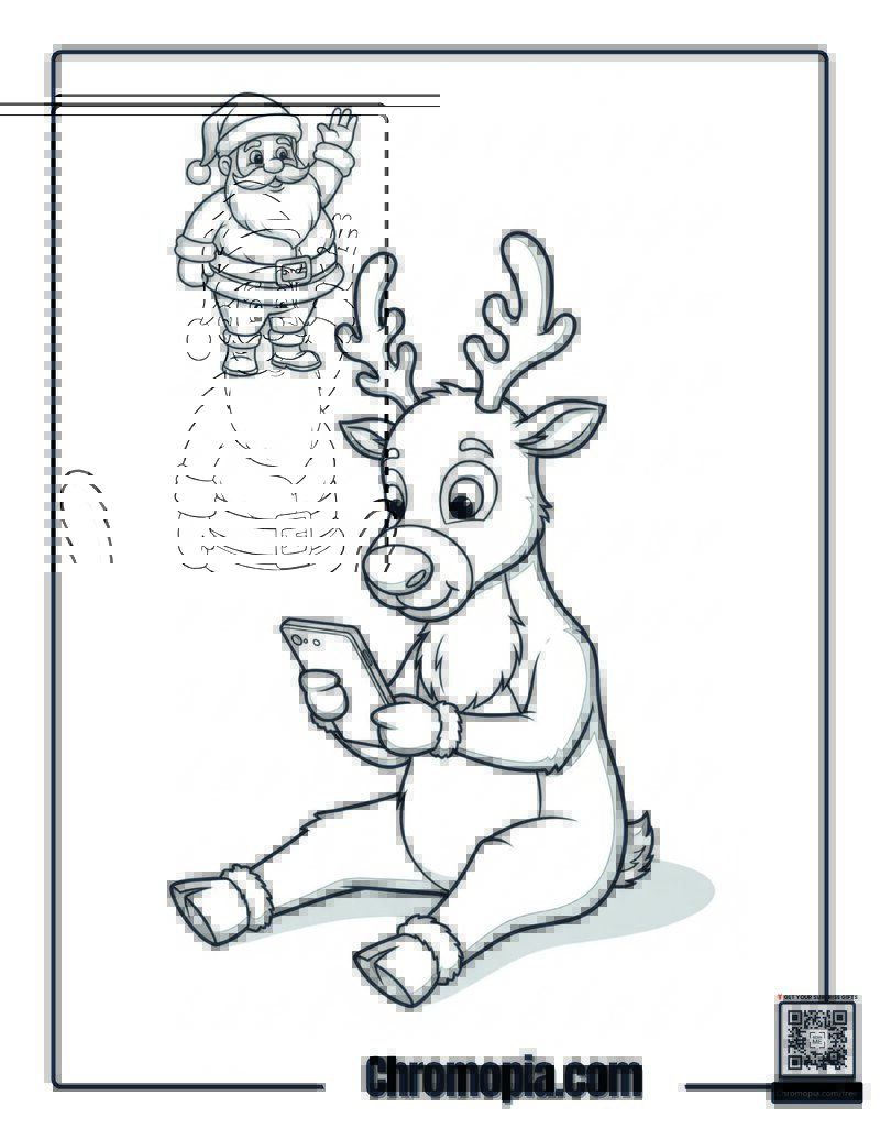 Santa_s Reindeer Texting On Phone Coloring Sheet
