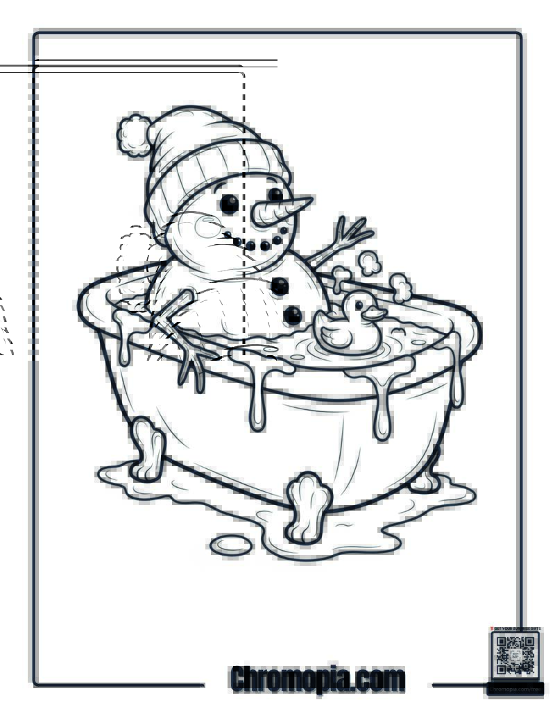 Snowman Melting In Bathtub Coloring Page