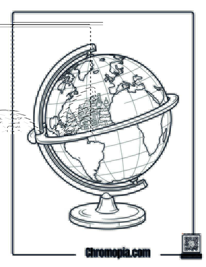 Christmas Globe Showing North Pole Coloring Page