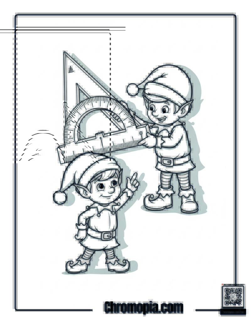 Christmas Protractor Measuring Elf Hat Angles Coloring Page